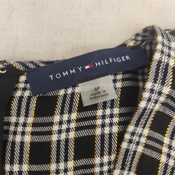 NWT Gingham Black White Check Faux Wrap Ruffle Dress with Gold Metallic Detail - Picture 5 of 7